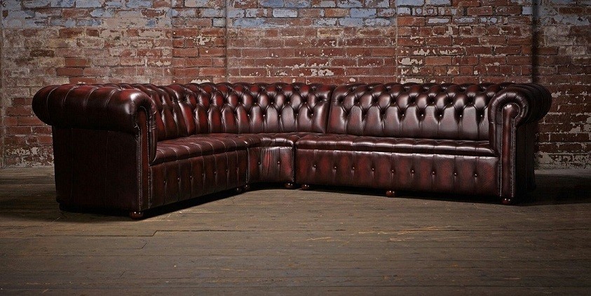 L-Shaped Leather Chesterfield Sectional