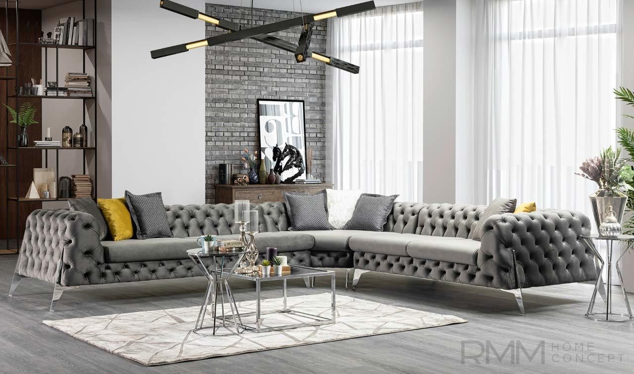 Modern L-shaped Chesterfield sectional sofa