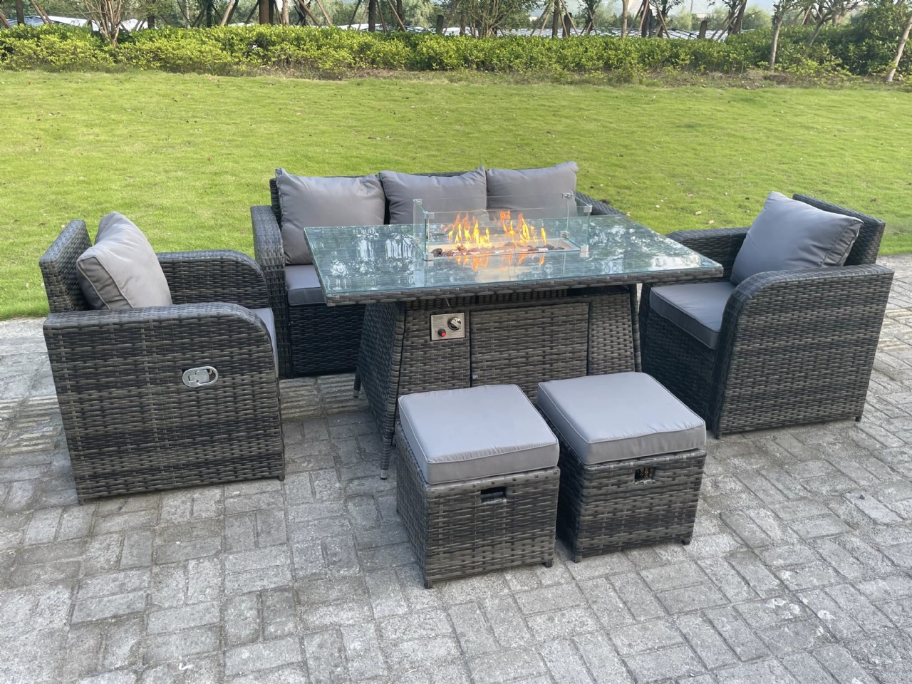 rattan corner set with fire pit