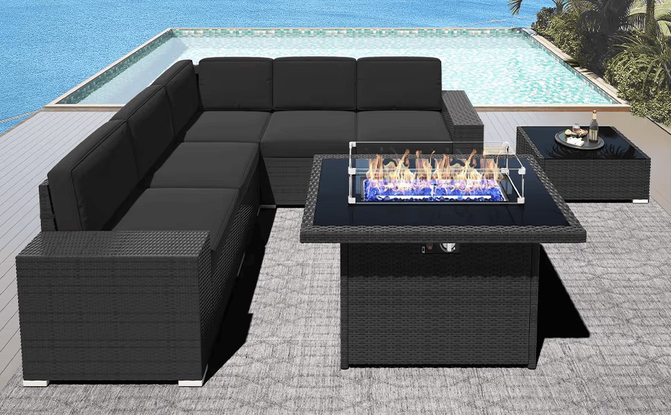 rattan corner sofa with fire pit table