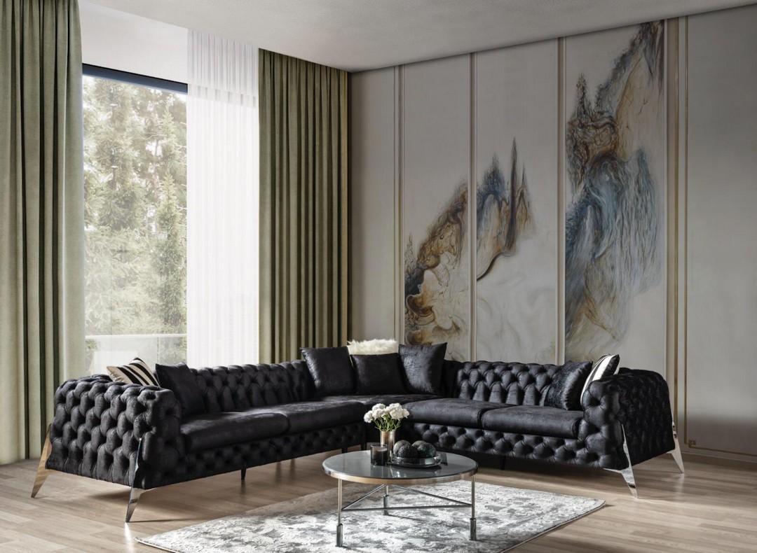 Stylish L-shaped Chesterfield sofa