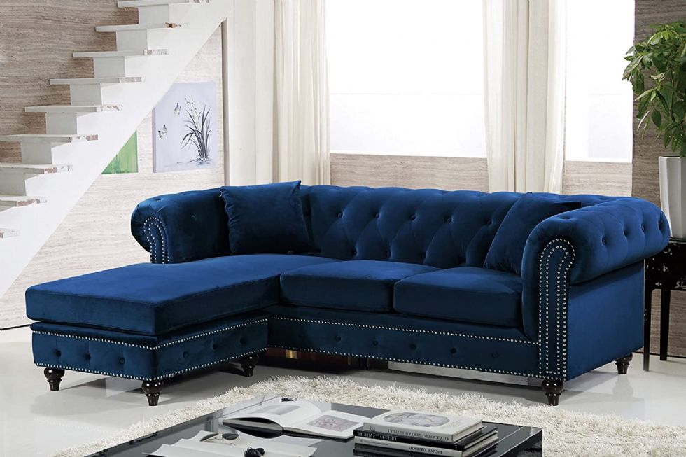 Kodu: 13683 - Blue L-shaped Chesterfield Sofa Small Spaces