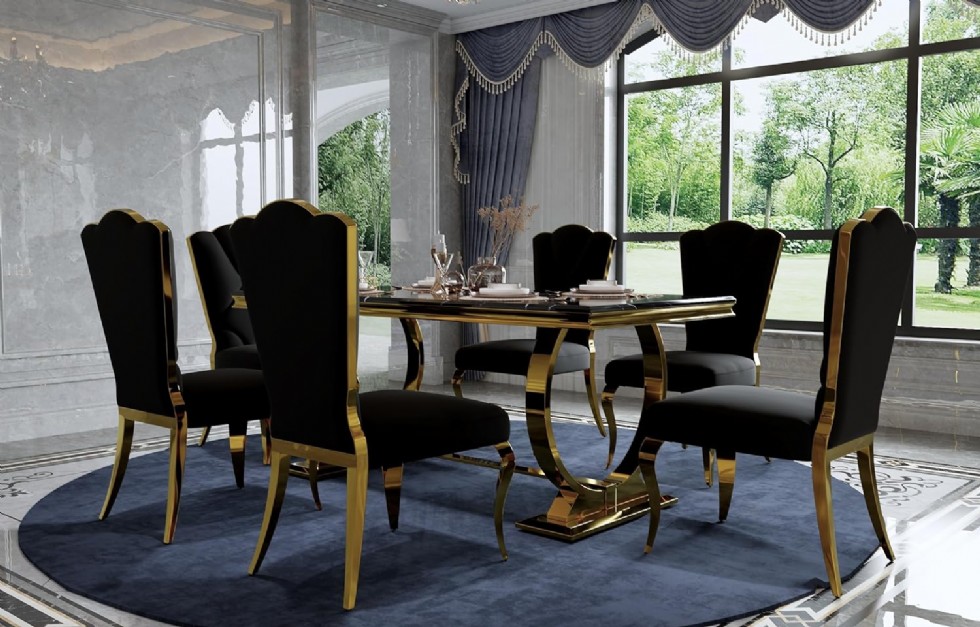 Kodu: 13606 - Dining Table Set, Black And Gold Kitchen And Dining Room Sets For 4, Luxury Dining Set