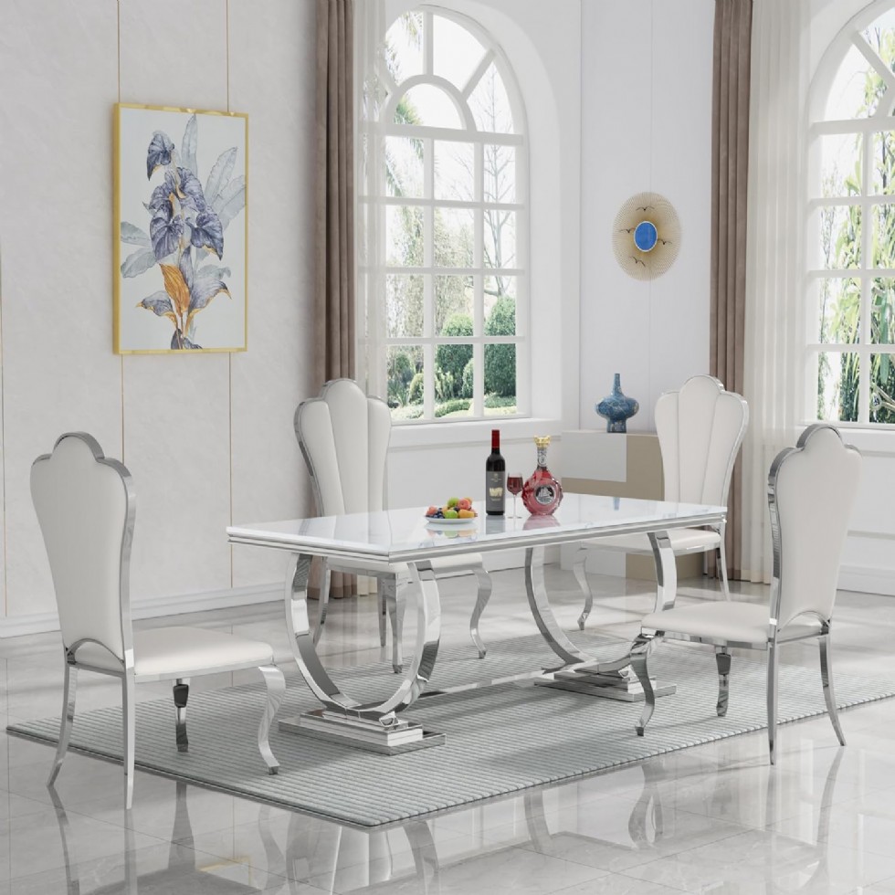 Kodu: 13618 - Dining Table Set, White Marble Dining Table Set For 4, Kitchen Table Chairs Set